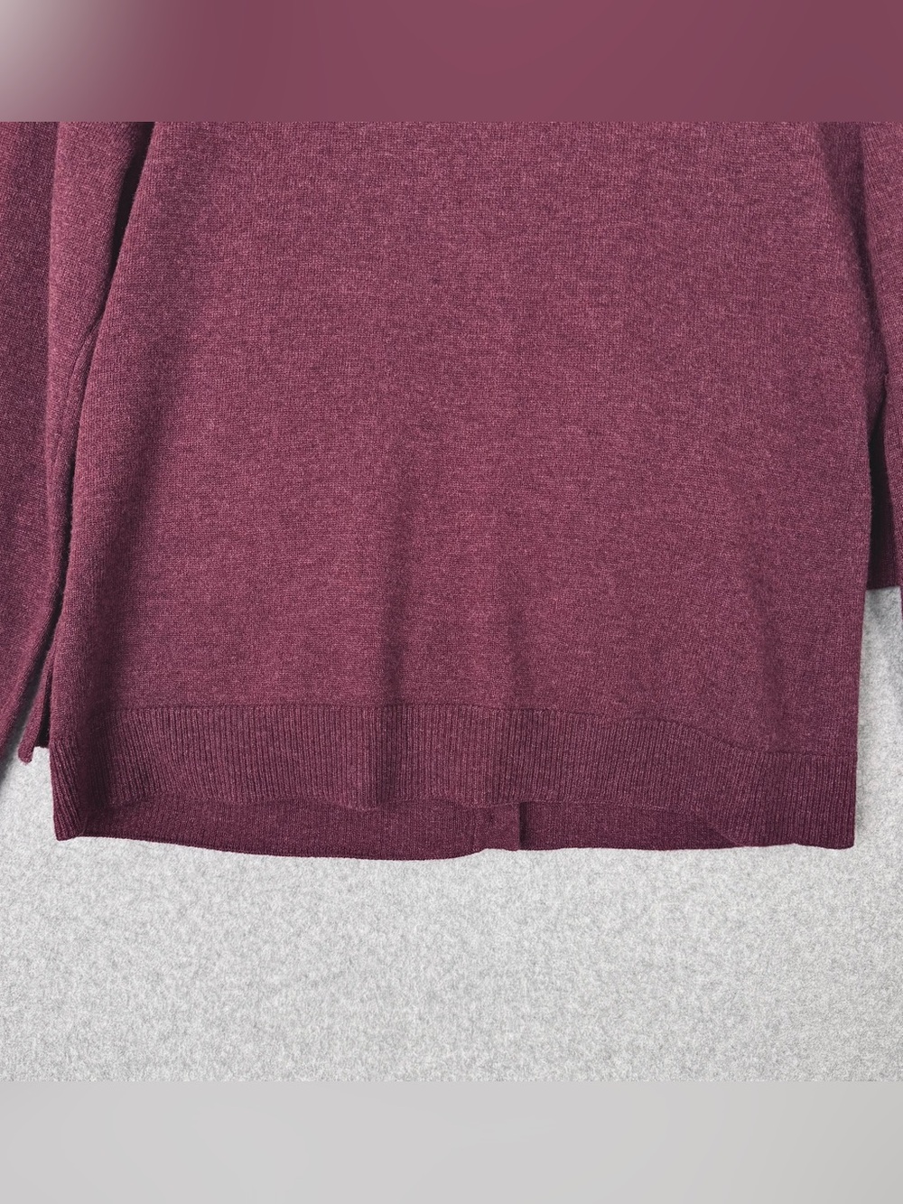 Garnet Hill Cardigan Sweater Large Burgundy Purple Red Wool V-neck Ruffle Front - Picture 9 of 15